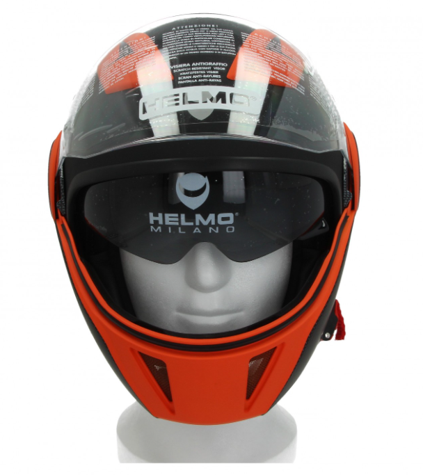 Casco Helmo Milano Full Jet, FuoriRotta Premium, negro, naranja, mate