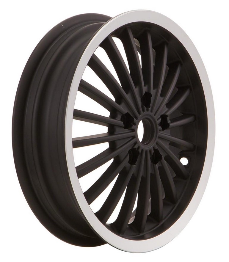 Llanta delantera/trasera para Vespa GTS/GTS Super/GTV/GT 125-300cc, negra con llanta pulida