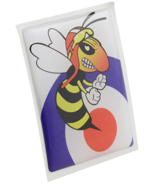 Emblema Vespa "Objetivo avispa malvada" cascada de 4 esquinas, azul/blanco/rojo