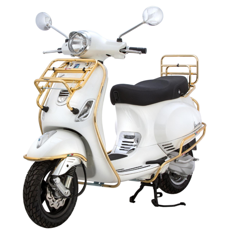 Portaequipajes delantero para Vespa LX/LXV 50-150cc, plegable, dorado