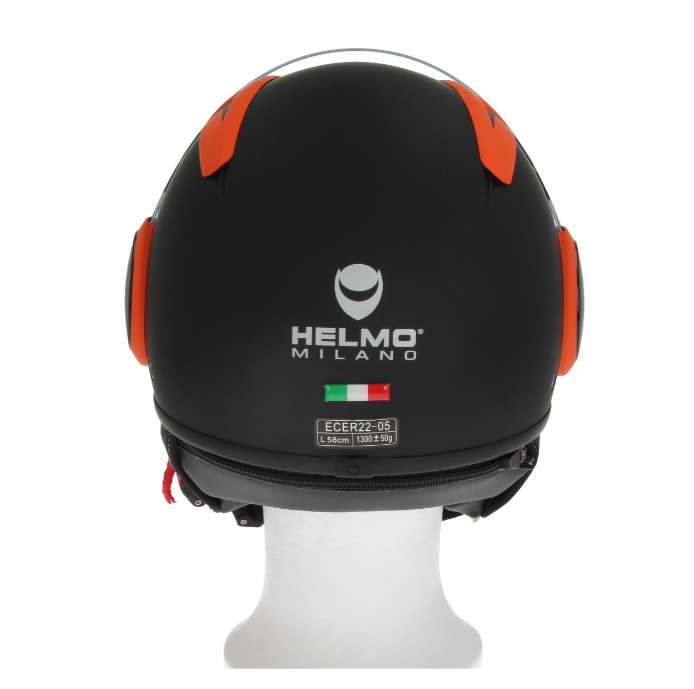 Casco Helmo Milano Full Jet, FuoriRotta Premium, negro, naranja, mate