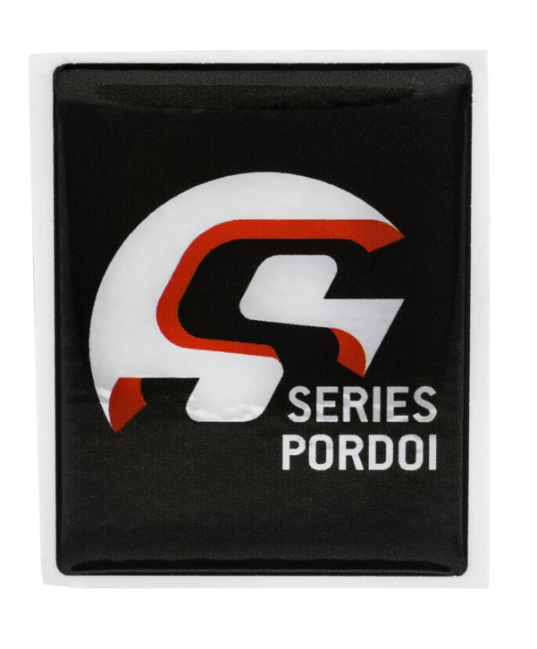 Emblema Vespa "SIP SERIES PORDOI" cascada de 4 esquinas, negro/plateado