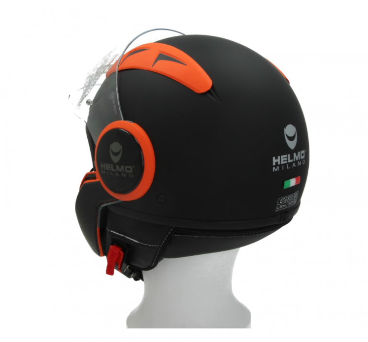 Casco Helmo Milano Full Jet, FuoriRotta Premium, negro, naranja, mate
