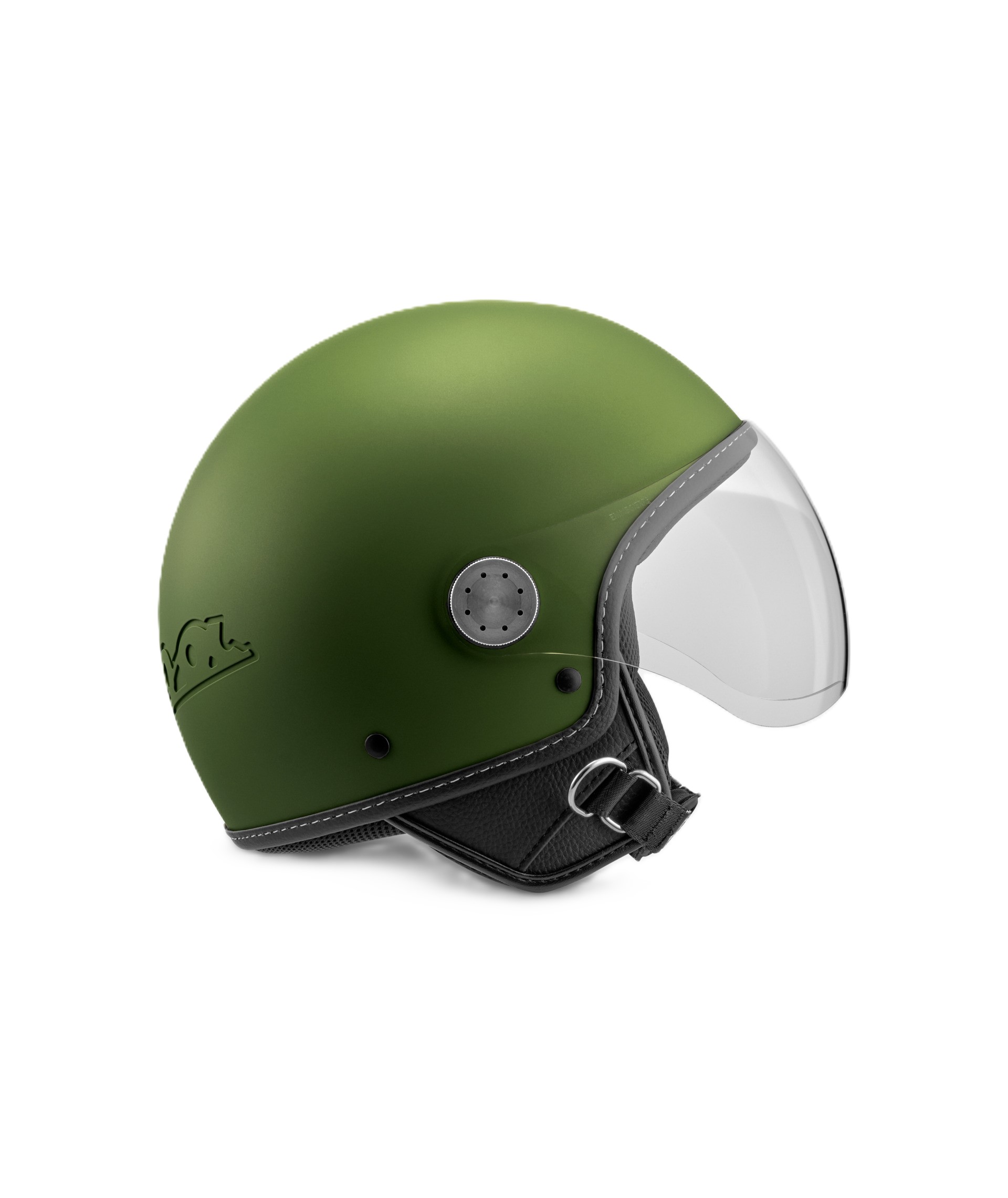 Casco jet Vespa, visera Vespa LongHe, verde mate
