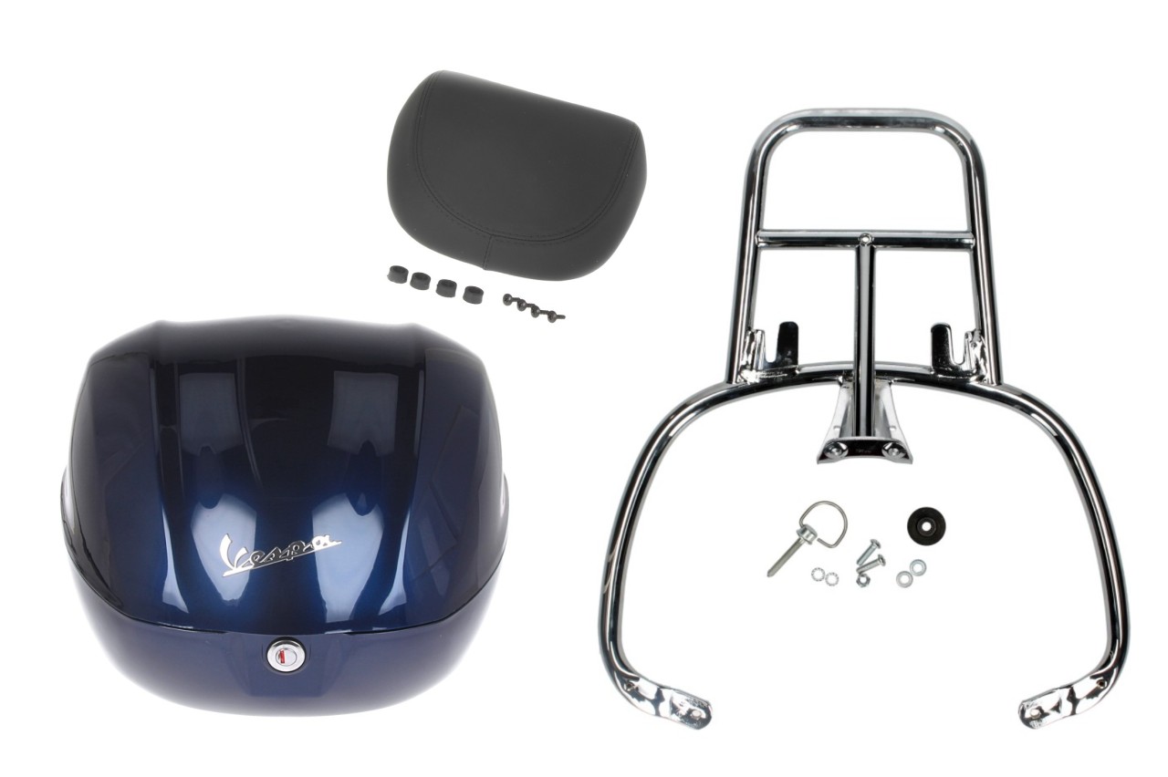 Kit baúl 32L azul oscuro (289/A), respaldo negro para Vespa Primavera