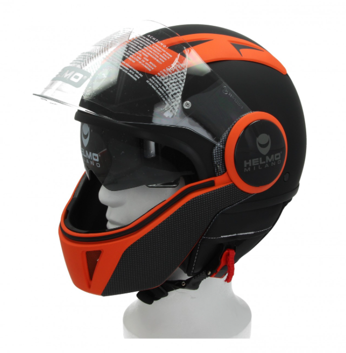 Casco Helmo Milano Full Jet, FuoriRotta Premium, negro, naranja, mate