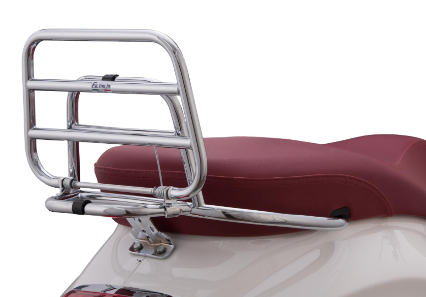 Portaequipajes trasero para Vespa Primavera /Sprint /Elettrica 50-150ccm, plegable, cromado
