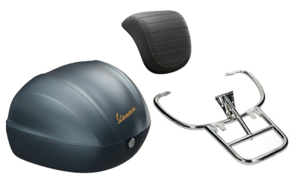 Kit baúl 32L Azul Officina 8 (D31), respaldo negro para Vespa Sprint / Primavera