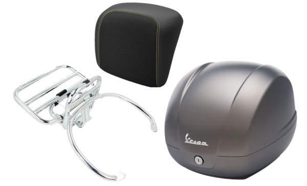 Kit baúl 36L gris cuarzo (G22), portaequipajes cromado para Vespa GTS 125/300/310