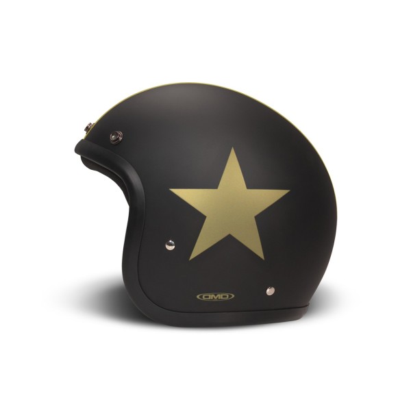 Casco DMD jet Retro, negro, mate, Star Gold, fibra de vidrio, ECE 22.06