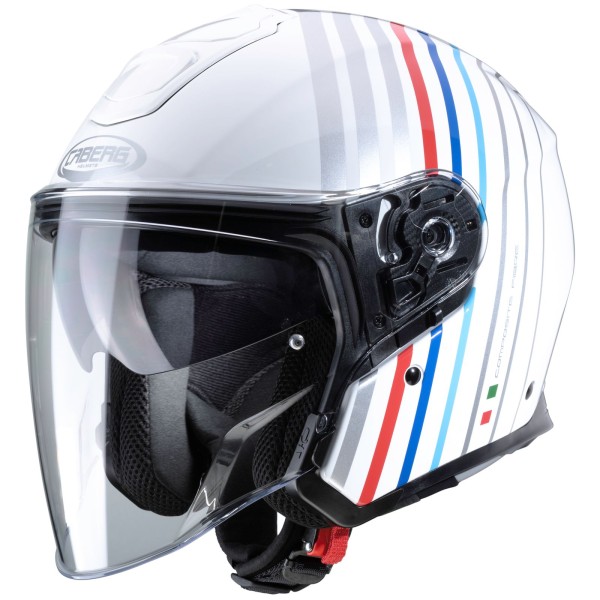 Casco Caberg Flyon Bakari, blanco/plata-azul-rojo