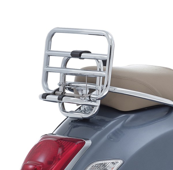 Portaequipajes trasero plegable original cromado para Vespa GTS/GTV