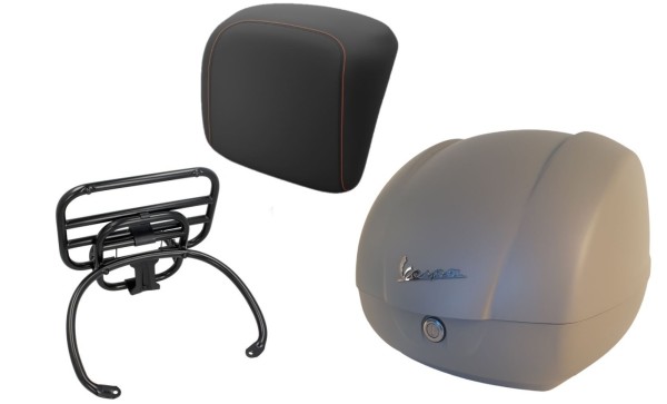 Kit baúl 36L beige mate (Q03), portaequipajes negro para Vespa GTS 125/300/310
