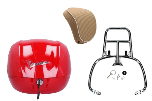 Kit baúl 32L dragón rojo (894), respaldo marrón para Vespa Sprint / Primavera