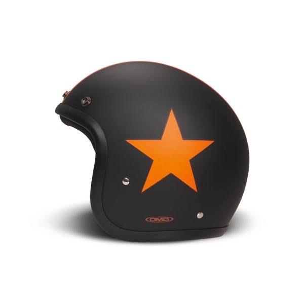 Casco DMD jet Retro, negro, mate, Star Orange, fibra de vidrio, ECE 22.06