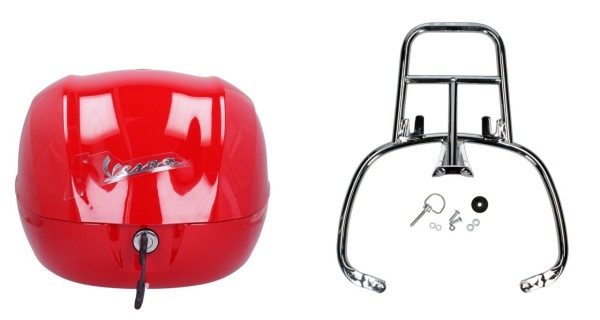 Kit de baúl trasero de 32 l rojo dragón (894), portaequipajes cromado para Vespa Sprint / Primavera