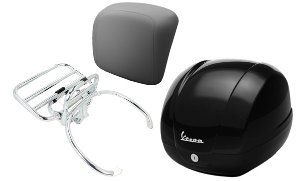 Kit baúl 36L nero cosmo (98/A), portaequipajes cromado, respaldo gris para GTS 125/300/310