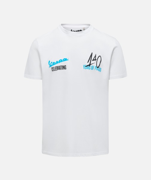 Camiseta Vespa "140 años Piaggio" blanco azul